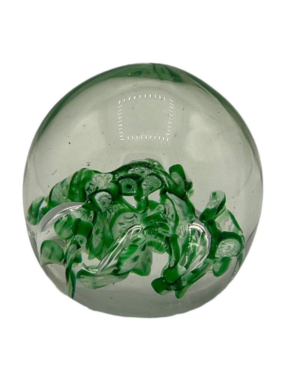 Vintage Clear Art Glass Paperweight Green Controlled Bubble Abstract Sphere - Picture 5 of 6
